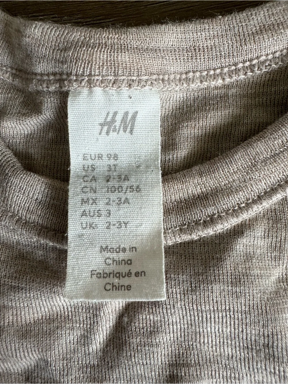 H&M wool 3t Beige Long-Sleeve Baby One-Piece Bodysuit